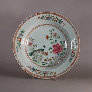Chinese famille rose double peacock soup plate, Qianlong (1736-95)