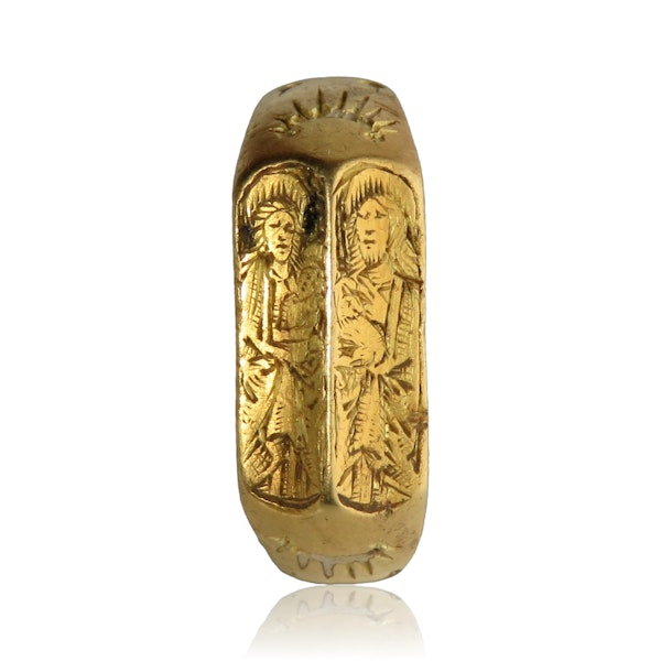 Iconographic finger ring with Saint John and the Virgin. English, 15th century. - image 1