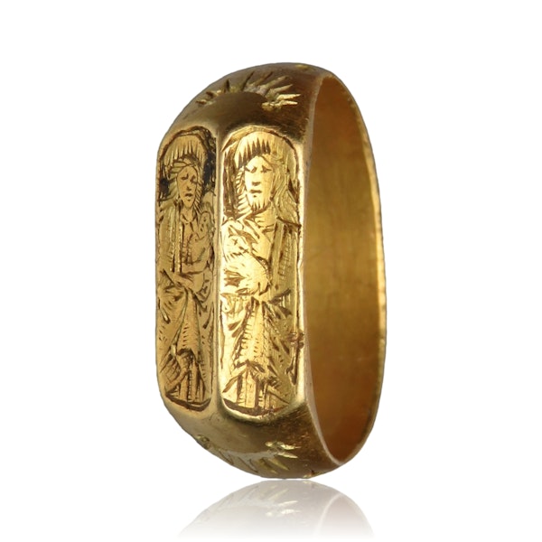 Iconographic finger ring with Saint John and the Virgin. English, 15th century. - image 2