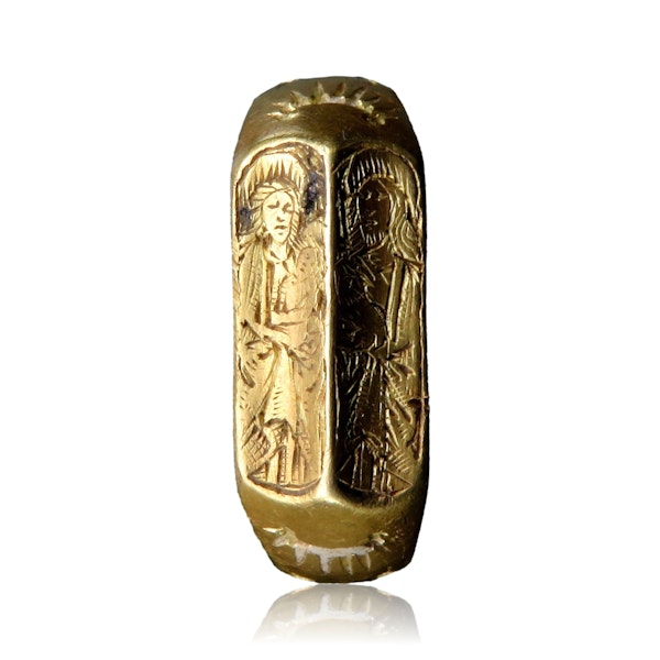 Iconographic finger ring with Saint John and the Virgin. English, 15th century. - image 9