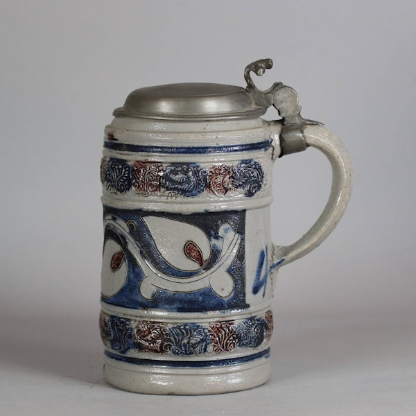 German moulded tankard with pewter lid, 18th century - image 1