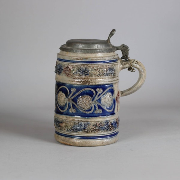 German salt-glaze tankard with pewter lid, 18th century - image 3