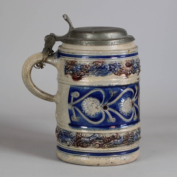 German salt-glaze tankard with pewter lid, 18th century - image 1