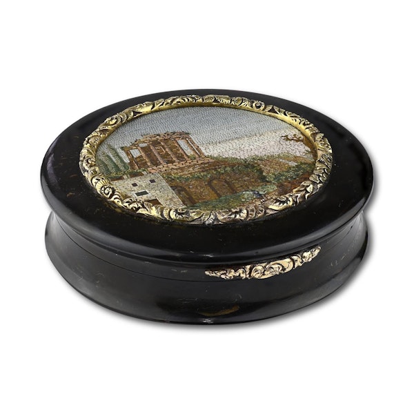 Gold mounted tortoiseshell snuff box with a micromosaic of the Temple of Vesta. - image 10