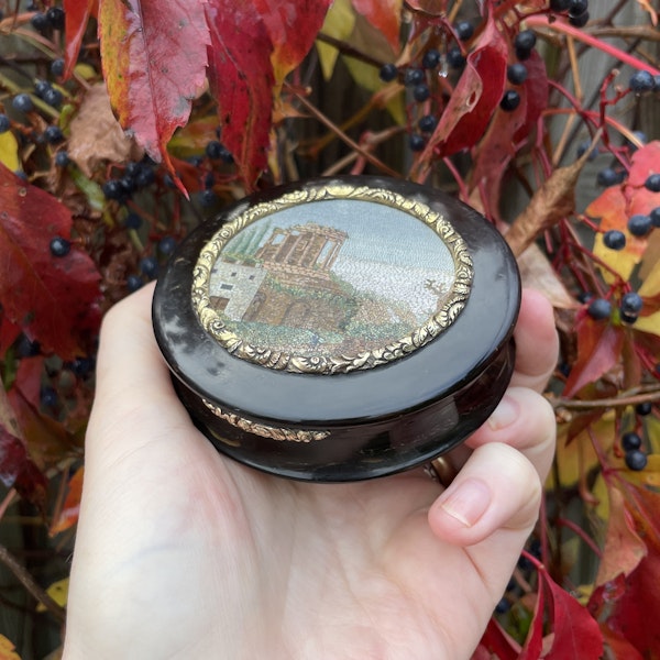 Gold mounted tortoiseshell snuff box with a micromosaic of the Temple of Vesta. - image 12