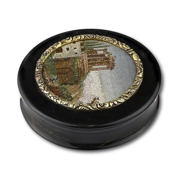 Gold mounted tortoiseshell snuff box with a micromosaic of the Temple of Vesta. - image 9