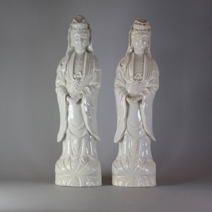 Pair of Chinese Blanc De Chine Figures of Guanyin, 18th century