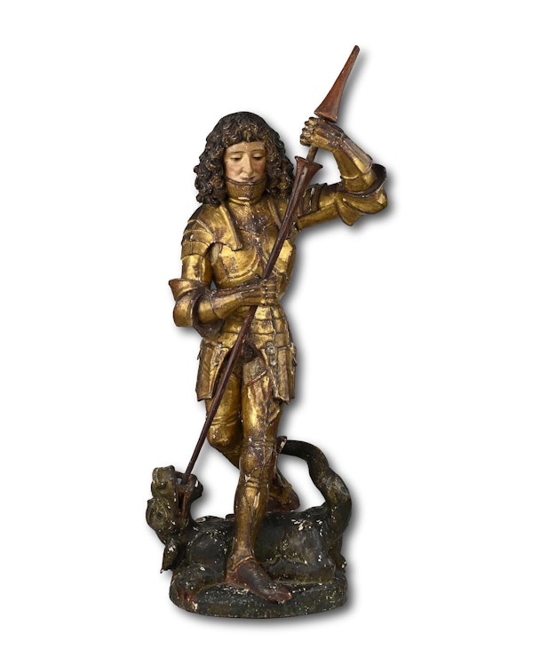 Polychromed sculpture of Saint George and the dragon. South German, 15th century - image 11