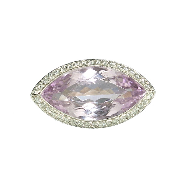 Modern Navette Kunzite, Diamond And Platinum Dress Ring - image 2