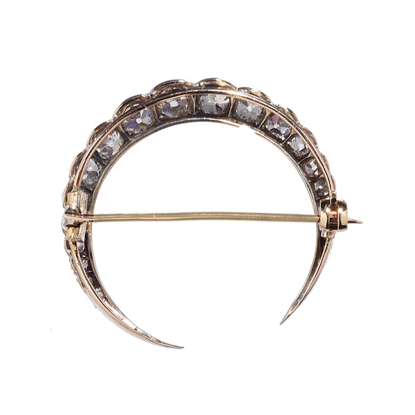 Victorian Diamond And Silver Upon Gold Crescent Brooch, Circa 1890, 3.50 Carats - image 3