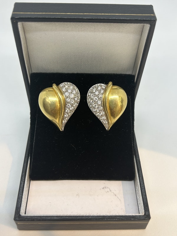 Stylish and lovely diamond 18ct yellow and white gold earrings at Deco&Vintage Ltd - image 2