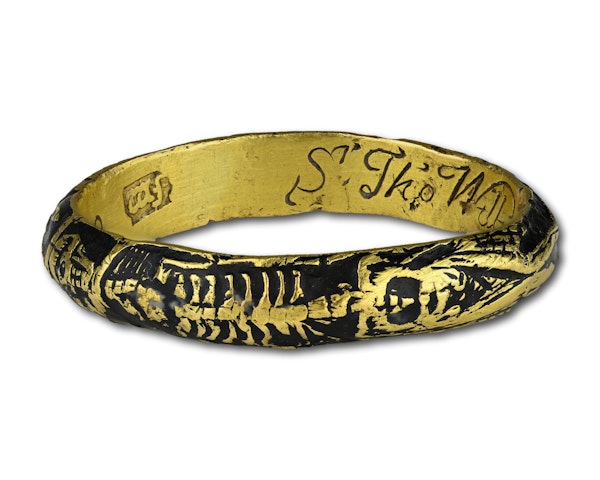 Enamelled gold Skeleton mourning ring.  English, quarter of the 18th century. - image 8