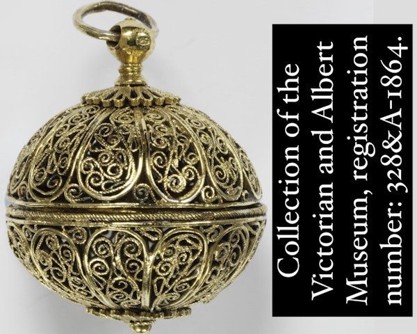 Large filigree silver gilt ball form pomander. Spanish, circa 1700. - image 10