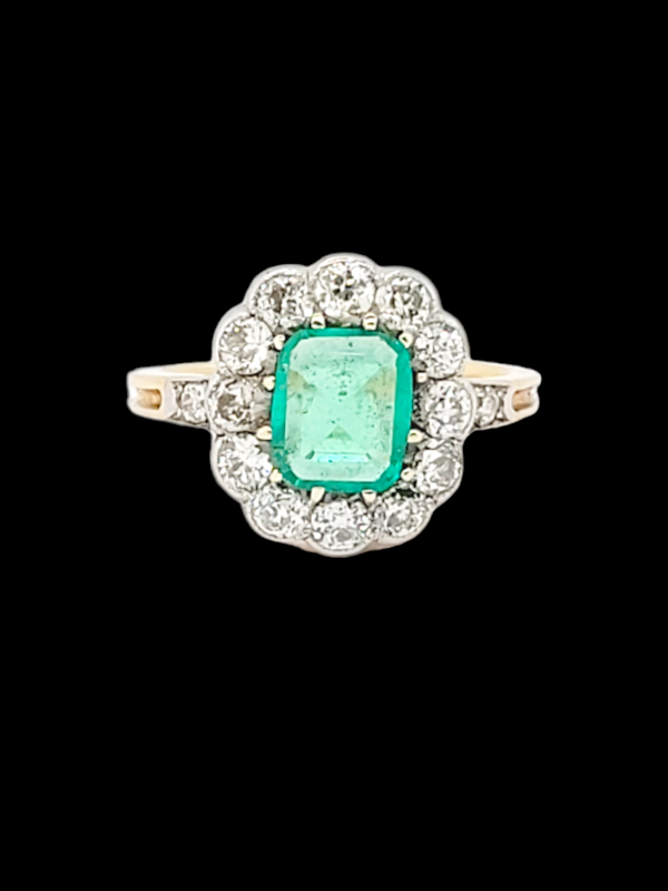 Antique emerald and diamond cluster engagement ring SKU: 6910 DBGEMS - image 1