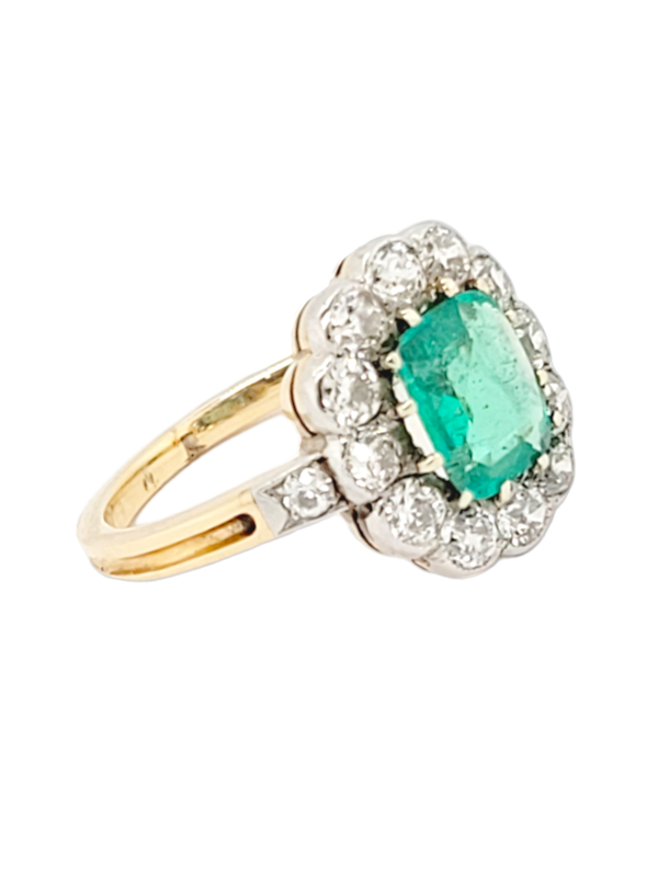 Antique emerald and diamond cluster engagement ring SKU: 6910 DBGEMS - image 2