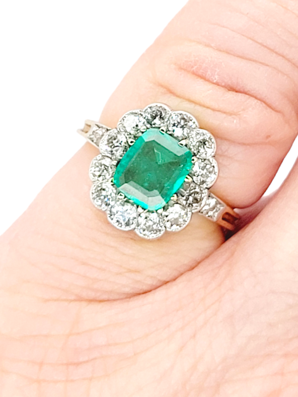 Antique emerald and diamond cluster engagement ring SKU: 6910 DBGEMS - image 3