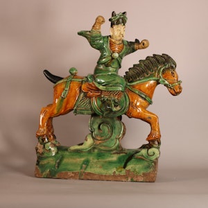Chinese ridge tile figure of a rider on horseback, Ming (1368-1644), c.17th century
