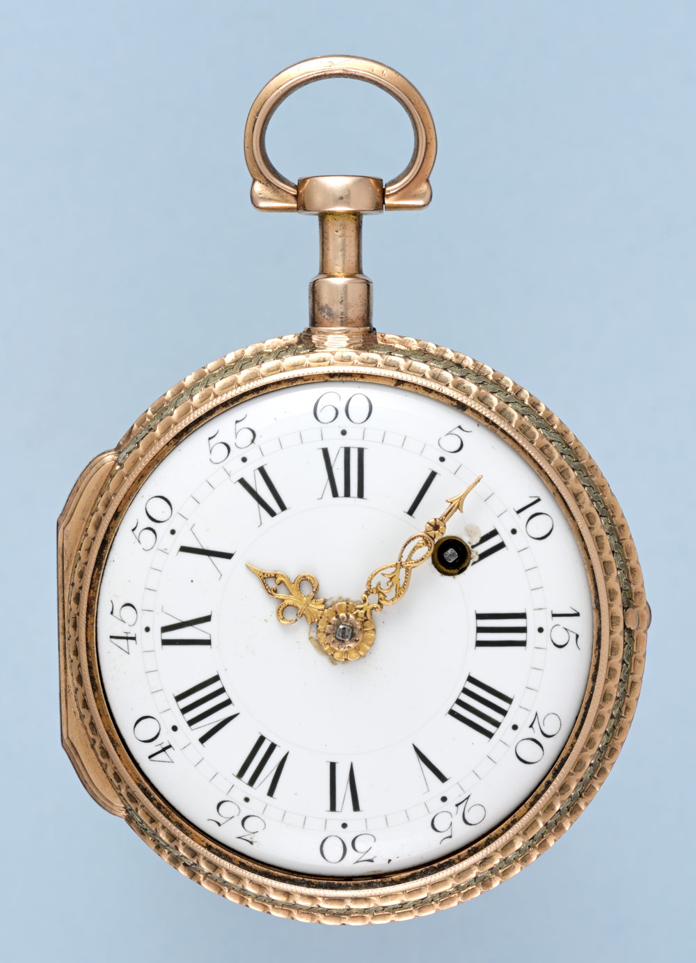 Watch with chatelaine, Golden watch with chatelaine. The hands are set with  diamonds. The front and back is decorated with translucent enamel on an  engraved surface. The c - Album alb4442003