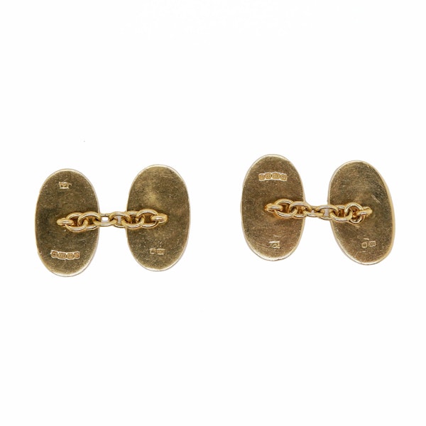 Antique 18 ct. gold  oval cufflinks with engraving of a bird - image 2