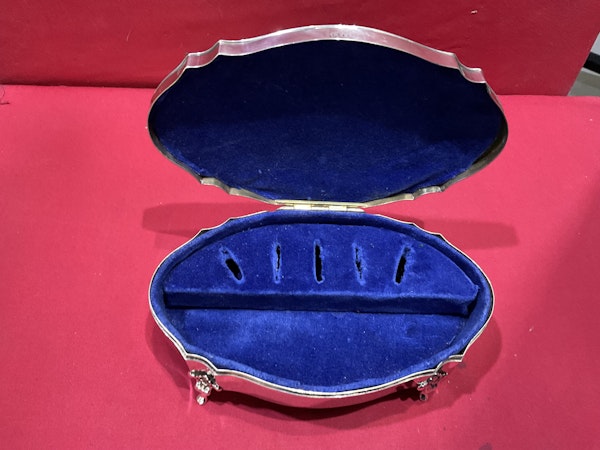 Antique Silver & Enamel jewellery Box on feet - image 3