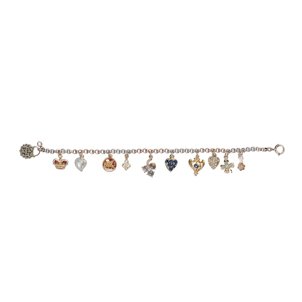 Vintage Gemstone, Enamel, Gold And Platinum Charm Bracelet - image 4