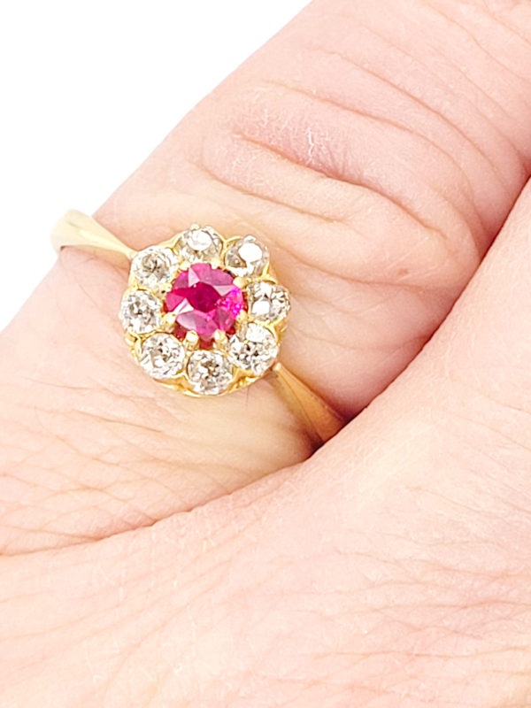 Antique Burmese Ruby and old cut diamond cluster ring SKU: 6940 DBGEMS - image 2