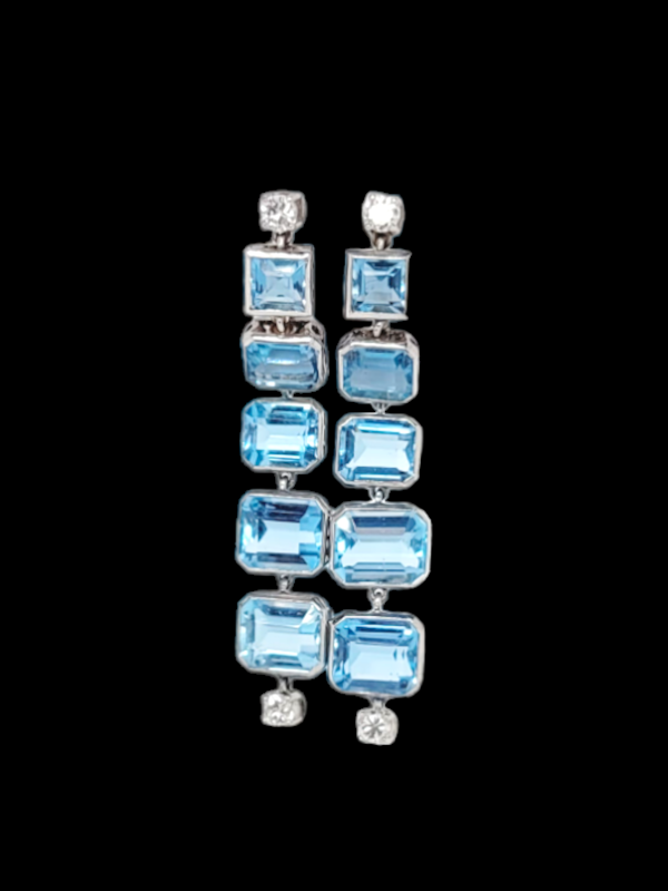 Pair of art deco aquamarine and diamond drop earrings SKU: 6941 DBGEMS - image 2
