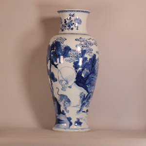 An extraordinary blue and white mythical creatures vase with six-character Xuande mark, Kangxi (1662-1722)