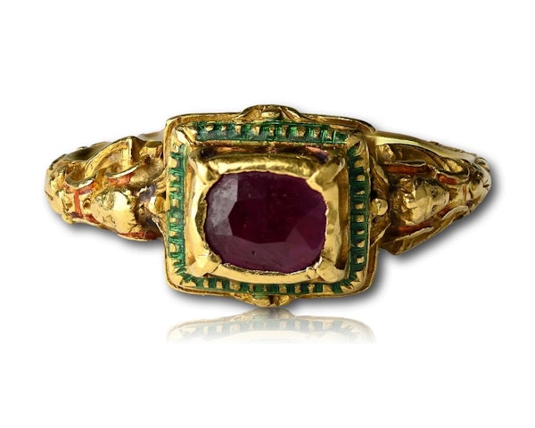 Renaissance gold and enamel ring set with a ruby. Western Europe, 16th century. - image 6