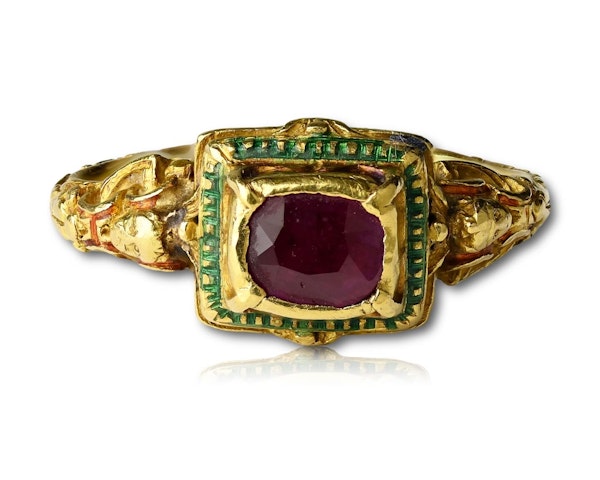 Renaissance gold and enamel ring set with a ruby. Western Europe, 16th century. - image 10