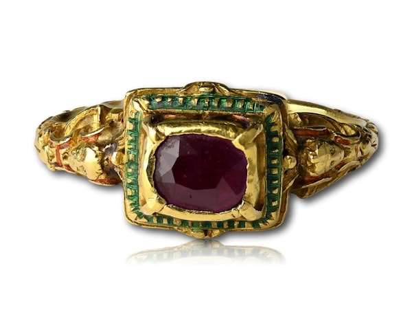 Renaissance gold and enamel ring set with a ruby. Western Europe, 16th century. - image 3