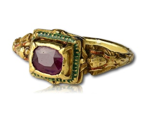 Renaissance gold and enamel ring set with a ruby. Western Europe, 16th century.