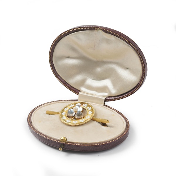 Antique Moonstone, Natural Pearl, Enamel And Gold Lucky Clover Brooch, Circa 1900 - image 2