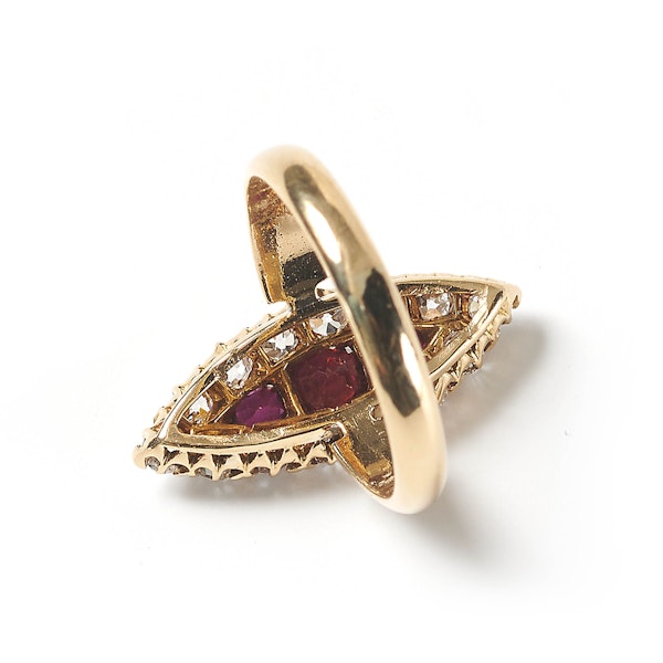 Antique Ruby, Diamond And Gold Navette Shaped Cluster Ring, Chester Hallmark, 1901 - image 3