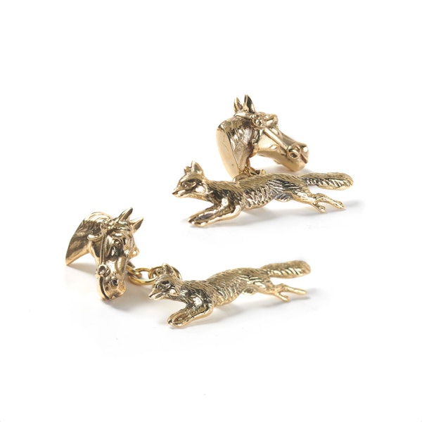Vintage Fox And Horse Gold Hunting Cufflinks, Circa 1940 - image 3