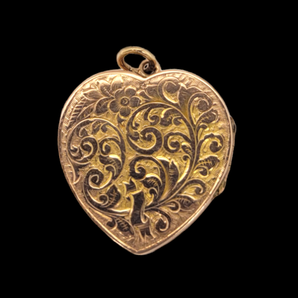 Antique 9ct gold engraved heart shaped locket SKU: 6953 DBGEMS - image 1