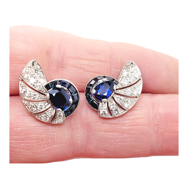 Art deco sapphire and diamond nautilus earrings SKU: 6960 DBGEMS - image 2