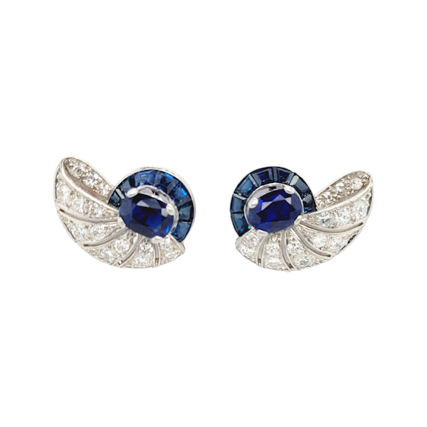 Art deco sapphire and diamond nautilus earrings SKU: 6960 DBGEMS - image 1