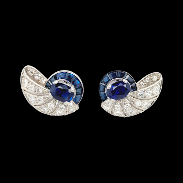 Art deco sapphire and diamond nautilus earrings SKU: 6960 DBGEMS - image 3