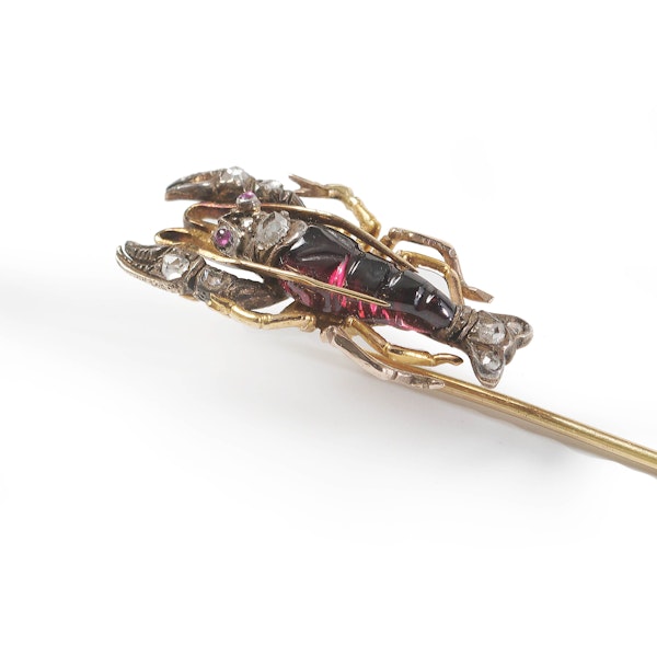 Antique Garnet, Diamond, Ruby, Gold And Silver Lobster Tie Pin, Circa 1900 - image 2