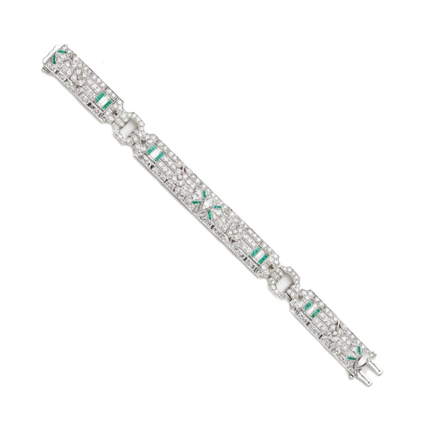 Art Deco Diamond, Emerald And Platinum Bracelet, Circa 1925 - image 5