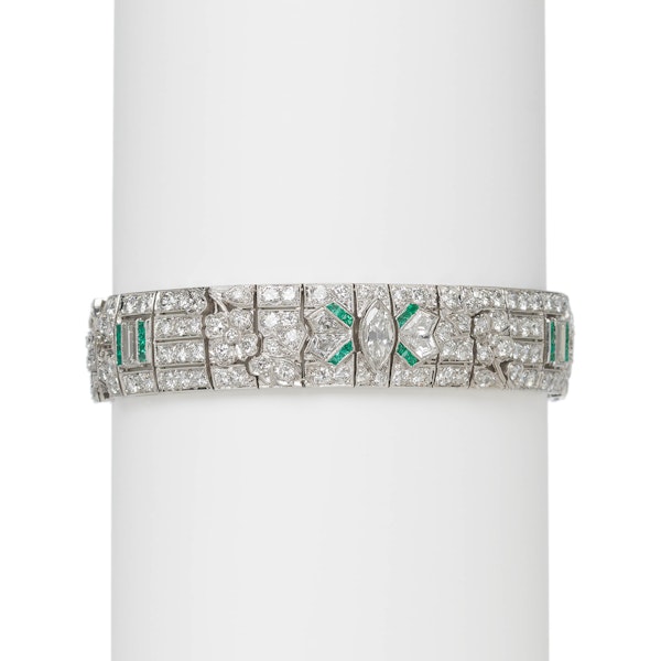 Art Deco Diamond, Emerald And Platinum Bracelet, Circa 1925 - image 4