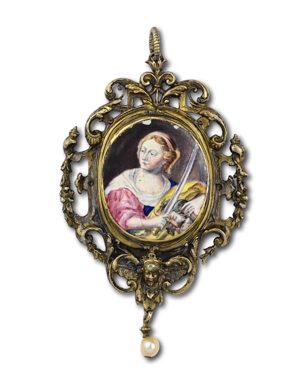 Silver gilt pendant with an enamel of Judith with the head of Holofernes. - image 1