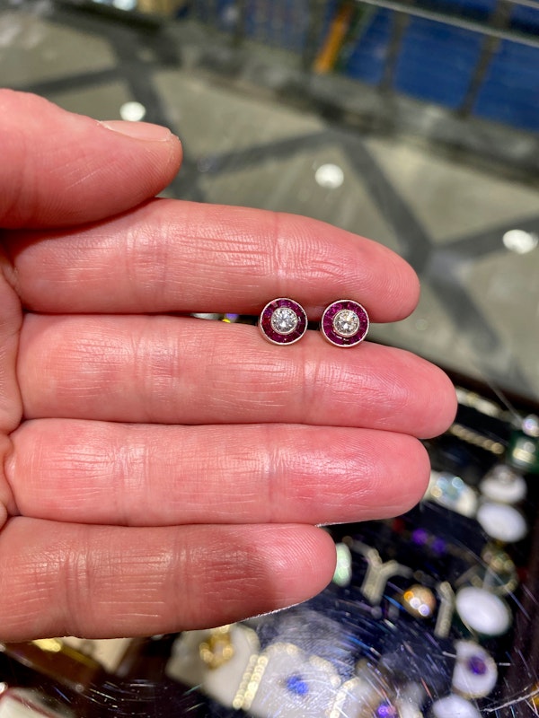 Ruby Diamond Target Halo Earrings date circa 1980, SHAPIRO & Co since1979 - image 2