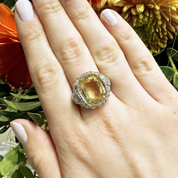 Yellow Sapphire, Diamond And Platinum Dress Ring. 13.20 Carats - image 4