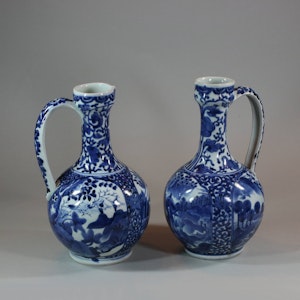 Pair of Japanese Arita blue and white ewers, c.1680, Edo period