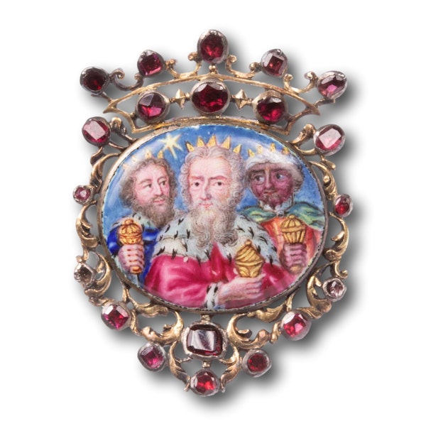 Gold brooch with an enamel of the three Magi. French or German, 17th century. - image 1