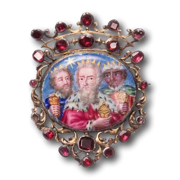 Gold brooch with an enamel of the three Magi. French or German, 17th century. - image 3