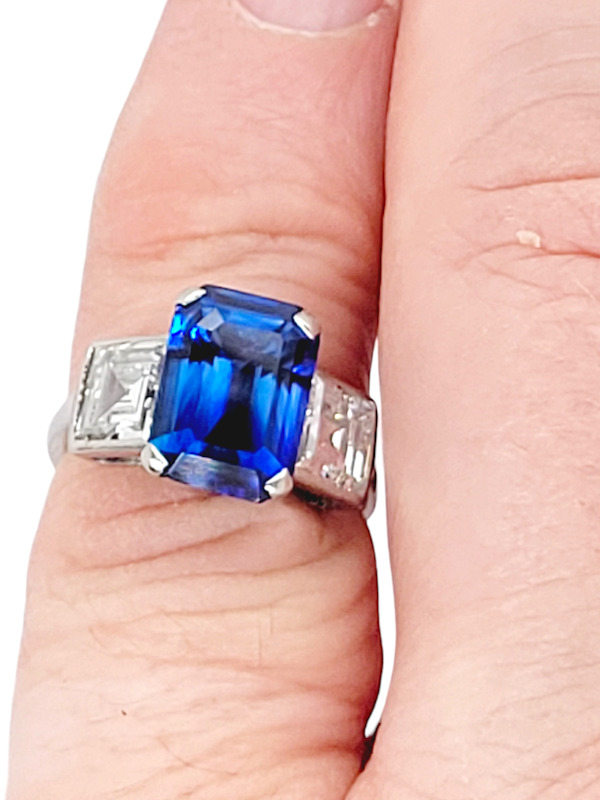 Art deco Ceylon sapphire and diamond engagement ring SKU: 6991 DBGEMS - image 2