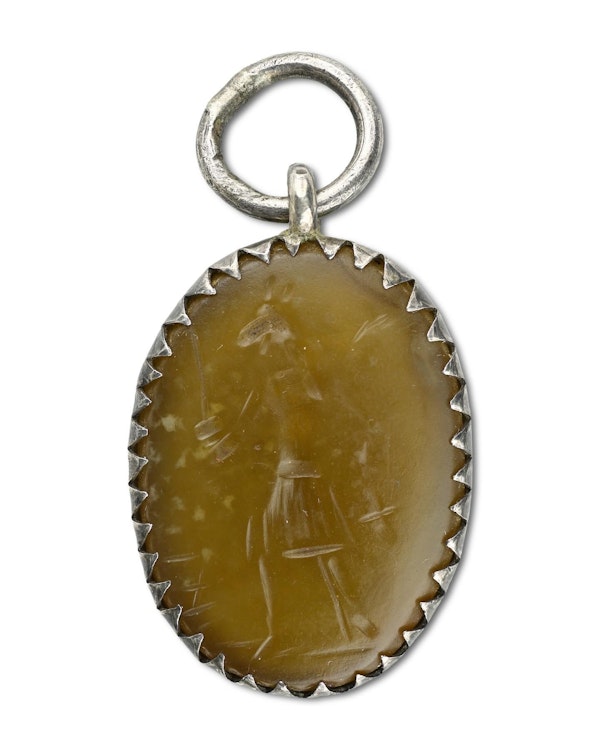 Silver pendant with gnostic intaglio of Anubis. Roman, 2nd-3rd Century AD. - image 2